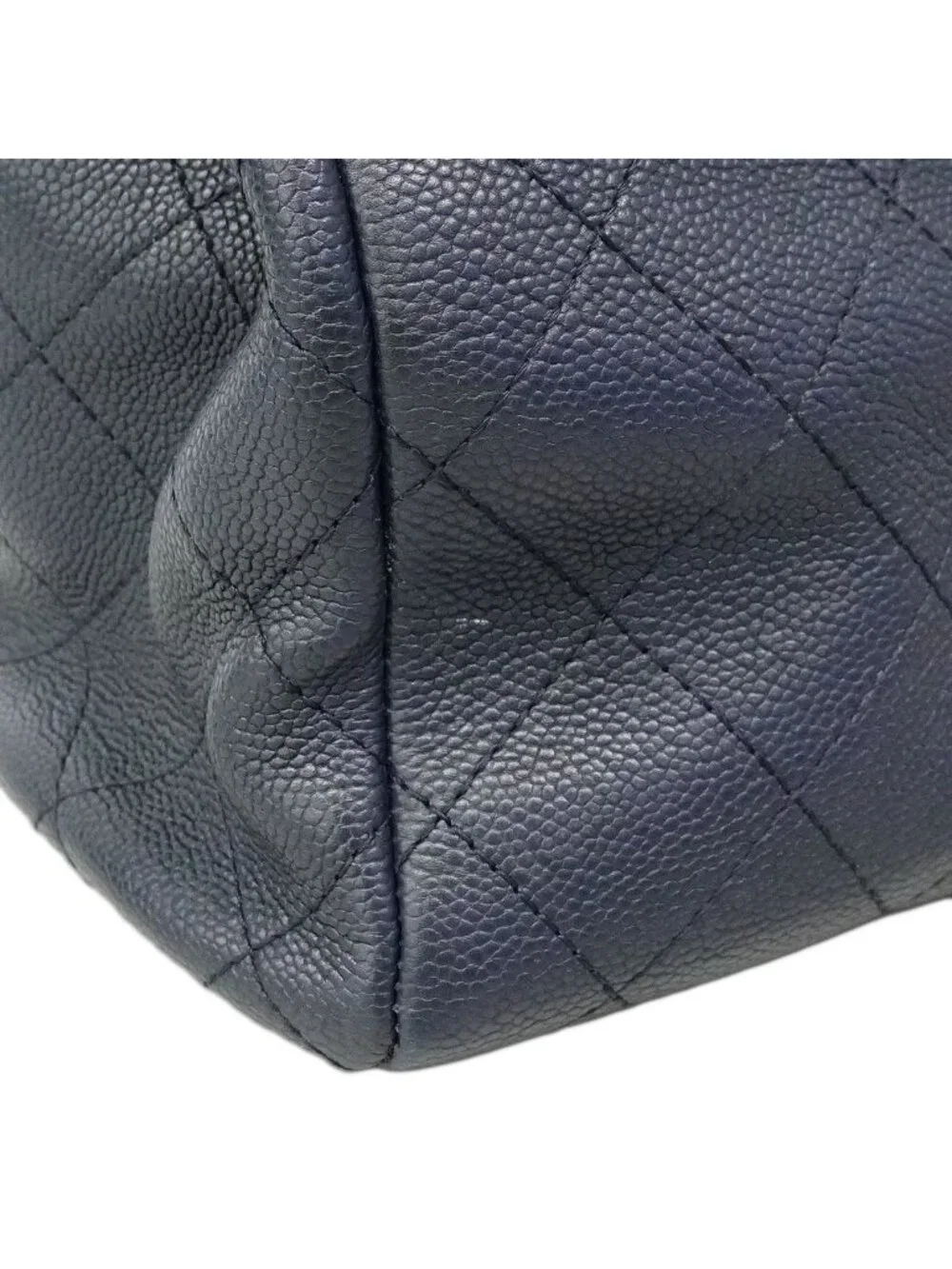Chanel Handbag Quilted Leather Navy Silver 2-Way